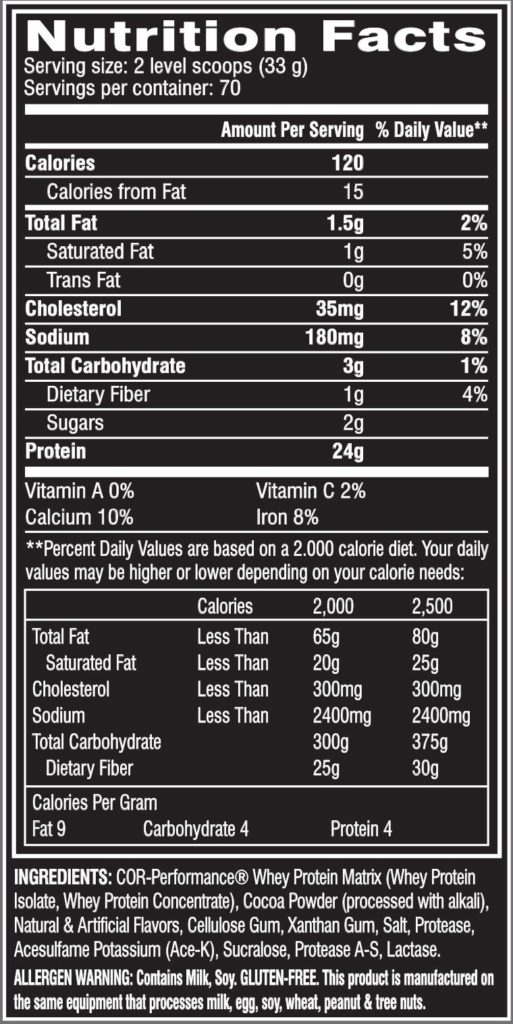 cellucor cor-performance whey protein nutrition facts